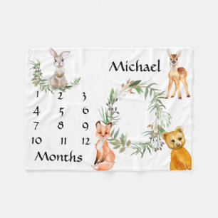 Schattige bosdieren Fox Milestone Keepsake Fleece Deken