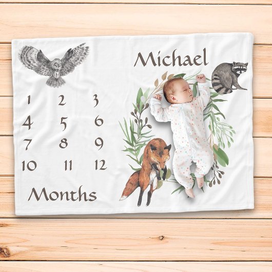 Schattige bosdieren Fox Milestone Keepsake Fleece Deken