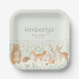 Schattige bosdieren geslacht neutrale babyshower  papieren bordje