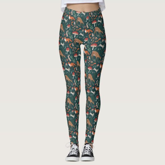 Schattige bosdieren groen kerstbos leggings (Voorkant)