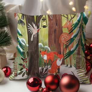 Schattige bosdieren Groen Kerstmis Kussen