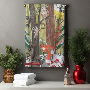 Schattige bosdieren groene bos Kerstmis Theedoek