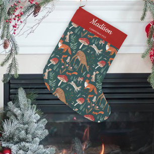 Schattige bosdieren groene kerstbos grote kerstsok