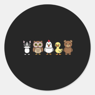 Schattige bosdieren rij kat uil kip eend beer ronde sticker