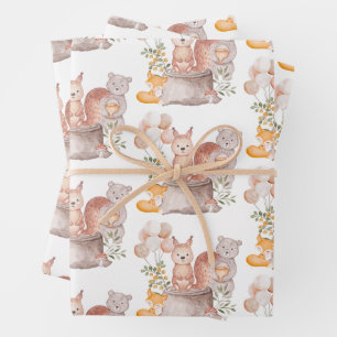 Schattige bosdieren vrienden baby shower inpakpapier vel