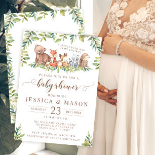 Schattige bosgebied baby boy douche uitnodiging