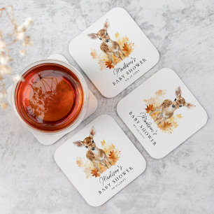 Schattige bosgebied herten Herfst Baby shower Vierkante Kartonnen Onderzetter