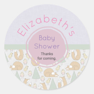 Schattige bosrijke dieren wezens Baby shower Bedan Ronde Sticker