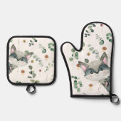 Schattige bosrijke wasbeer groen bijen champignons ovenwant & pannenlap set (Voorkant)