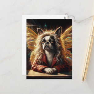 Schattige Boston Terrier Fee in een Rode Jas Briefkaart
