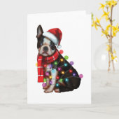 Schattige Boston Terrier Hond Grappige Kerst Gesch Kaart (Gele Bloem)