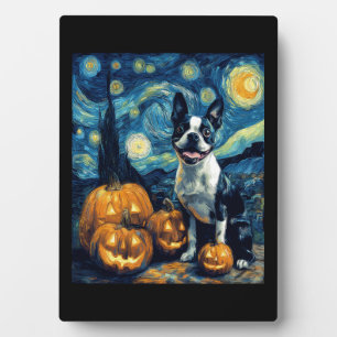 Schattige Boston Terrier-hond Halloween Jack O Lan Fotoplaat