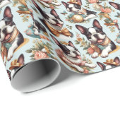 Schattige Boston Terrier Illustratie Cadeaupapier (Rol Hoek)