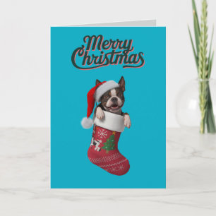 Schattige Boston Terrier Kerstmis Feestdagen Kaart