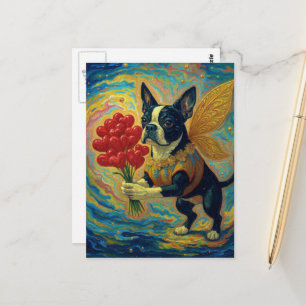 Schattige Boston Terrier Met Harten Briefkaart