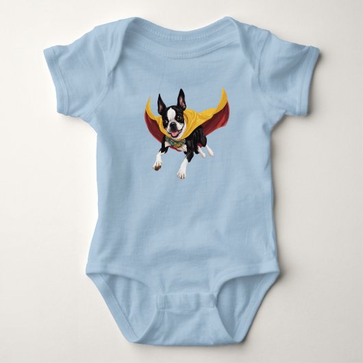 Schattige Boston Terrier Superheld Romper (Voorkant)