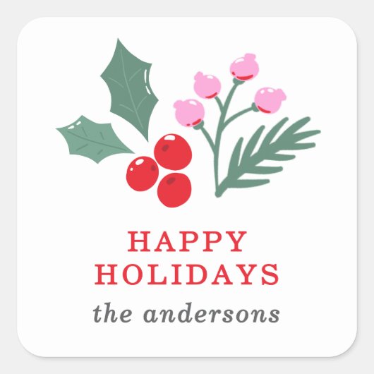 Schattige Botanisch Rood Roze Kerstfeest Vierkante Sticker (Voorkant)