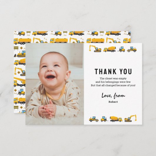 Schattige bouw foto verjaardag bedankt kaart (Voorkant / Achterkant)