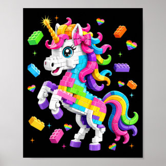 Schattige Bouwblok Eenhoorn Vrouw Meisje Kind Poster