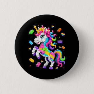 Schattige Bouwblok Eenhoorn Vrouw Meisje Kind Ronde Button 5,7 Cm
