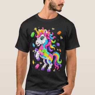 Schattige Bouwblok Eenhoorn Vrouw Meisje Kind T-shirt
