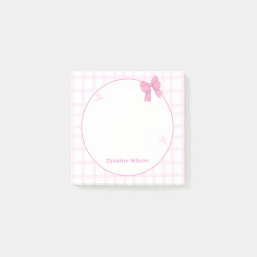Schattige Bow Pastel Pink Gingham Post-it® Notes (Voorkant)