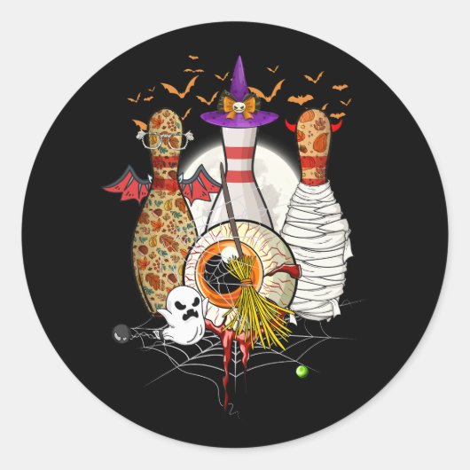 Schattige Bowling Drie Pins Witch Mummy Halloween Ronde Sticker (Voorkant)