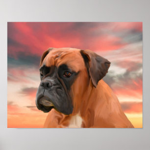 Schattige Boxer Hond Water Kleur Olie Schilderkuns Poster