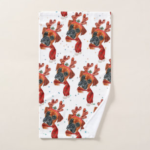 Schattige Boxerhond met Rendierhoorns Kerstmis Handdoek
