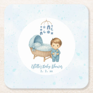 Schattige Boy Blue Nursery Baby shower Vierkante Kartonnen Onderzetter