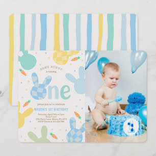 Schattige Boy Bunny 1st Birthday Foto Kaart