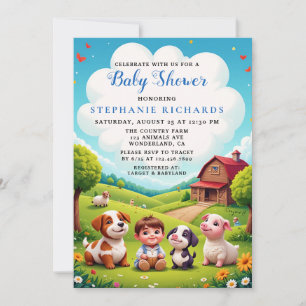 Schattige Boy Farm Animals Baby shower Kaart