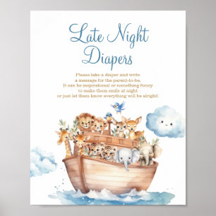 Schattige Boy Noah's Ark Baby shower Late Night Lu Poster