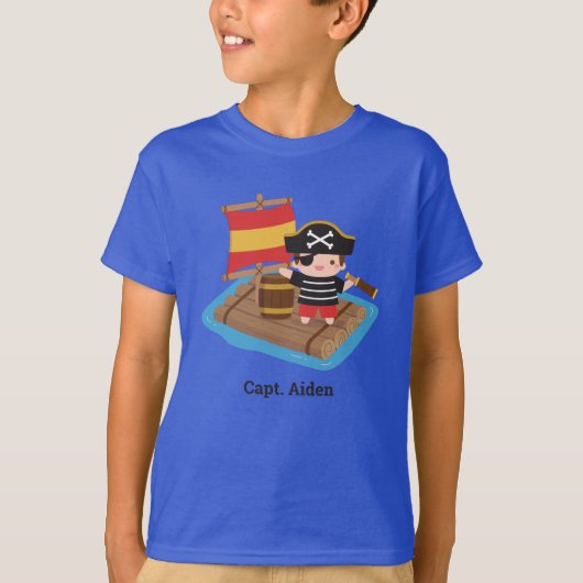Schattige Boy Pirate Set Sail Houten vlot Kinder T-shirt (Voorkant)