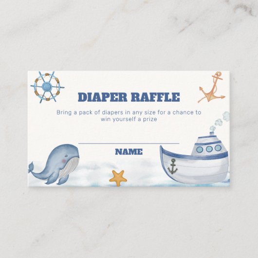 Schattige Boy Whale Sailboat Luier Raffle Baby sho Informatiekaartje (Voorkant)