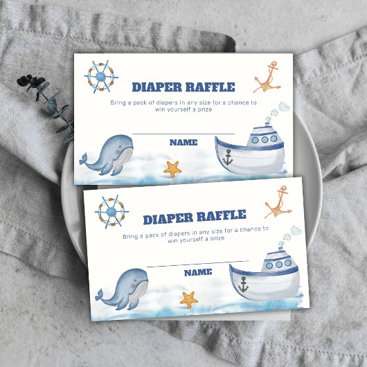 Schattige Boy Whale Sailboat Luier Raffle Baby sho Informatiekaartje