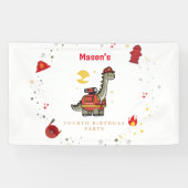 Schattige brandweerman Dino jarig Spandoek (Horizontaal)
