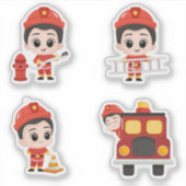 Schattige Brandweerman Sticker Set voor kinderen (Voorkant)