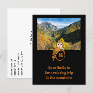 Schattige British Owl Nesting op Monogram Egg Foto Uitnodiging Briefkaart