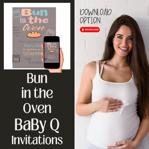 Schattige broodje in oven Baby Q Shower Kaart