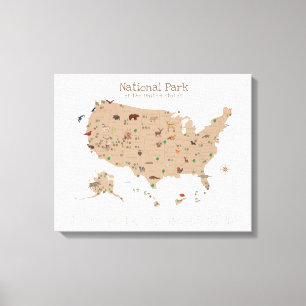 Schattige Brown National Park Kaart Woodland Nurse Canvas Afdruk