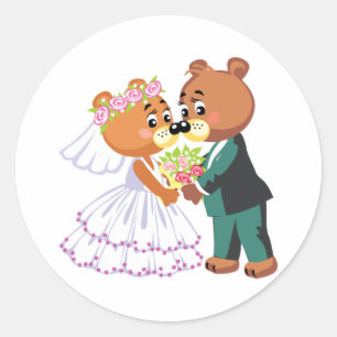 schattige bruid en groom teddy beren ontwerpen bru ronde sticker