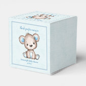 Schattige Bruin Beer Jongen Blauw Deken Bedankdoosjes (Achterkant)