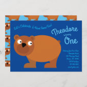 Schattige Bruin Beer Kinder 1e Verjaardagsfeestuit Kaart (Voorkant / Achterkant)