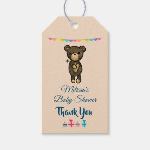 Schattige bruin Beer met Yellow Flower Baby shower Cadeaulabel