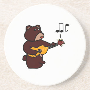 Schattige Bruin Beer Spelen Gitaar Muziek Cartoon Zandsteen Onderzetter