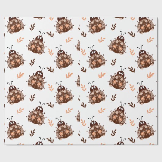 Schattige bruin en beige lieveheersbeestje en bloe cadeaupapier (Vlak)