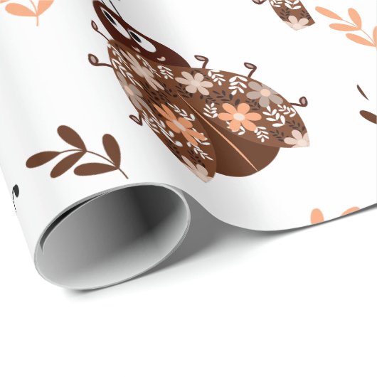 Schattige bruin en beige lieveheersbeestje en bloe cadeaupapier (Rol Hoek)