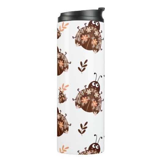 Schattige bruin en beige lieveheersbeestje en bloe thermosbeker (Gedraaid links)