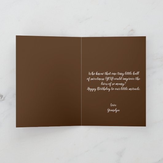 Schattige bruin en witte taart kleinzoon 1e verjaa kaart (Binnen)